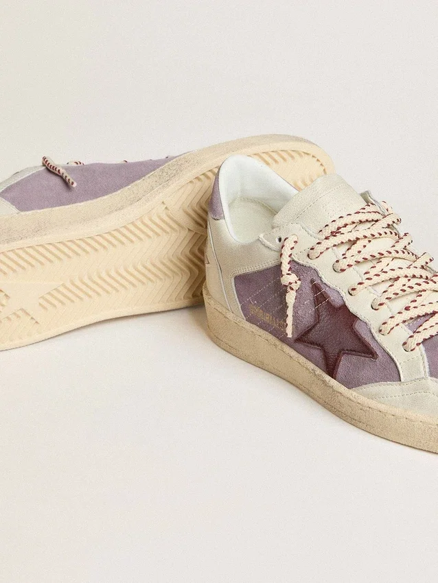 Ball Star para mujer en gamuza lila con estrella de cuero burdeos y lengüeta del talón de gamuza lila