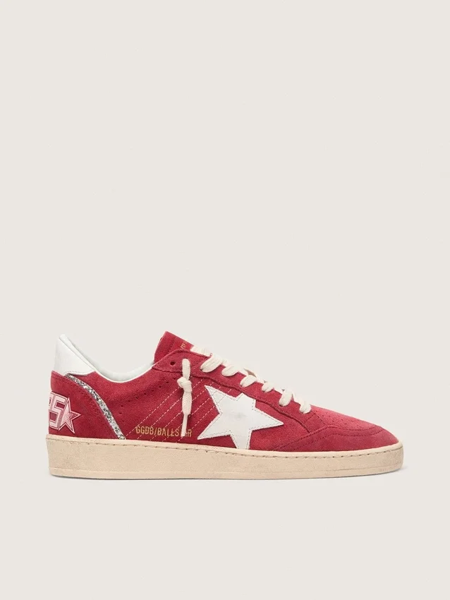Ball Star para mujer en gamuza roja con estrella y lengüeta del talón de cuero blanco