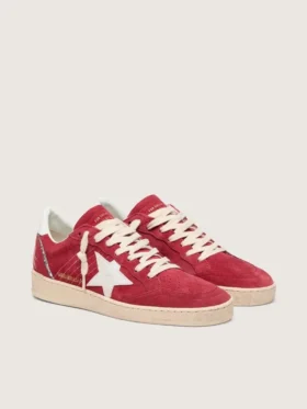 Ball Star para mujer en gamuza roja con estrella y lengüeta del talón de cuero blanco