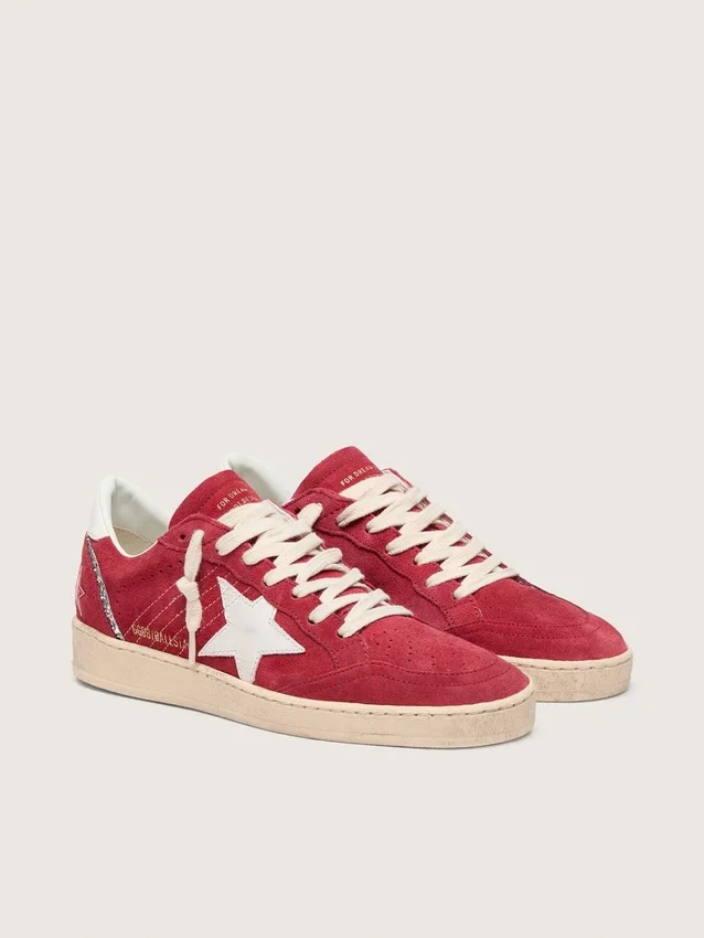 Ball Star para mujer en gamuza roja con estrella y lengüeta del talón de cuero blanco