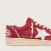 Ball Star para mujer en gamuza roja con estrella y lengüeta del talón de cuero blanco