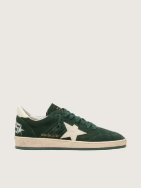 Ball Star para mujer en gamuza verde con estrella de cuero blanco y lengüeta en el talón