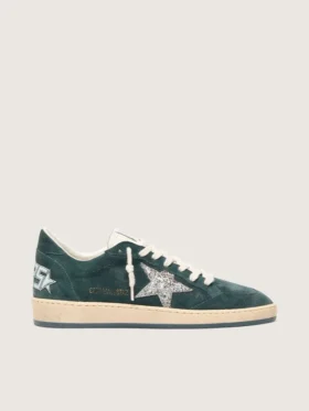 Ball Star para mujer en gamuza verde con estrella plateada con purpurina