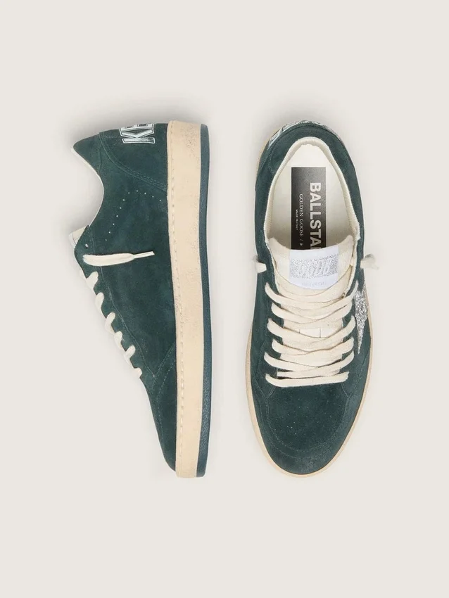 Ball Star para mujer en gamuza verde con estrella plateada con purpurina