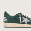 Ball Star para mujer en gamuza verde con estrella plateada con purpurina