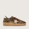Ball Star para mujer en piel de potro con estampado de leopardo, estrella de cuero platino y lengüeta del talón de cuero blanco