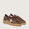 Ball Star para mujer en piel de potro con estampado de leopardo, estrella de cuero platino y lengüeta del talón de cuero blanco
