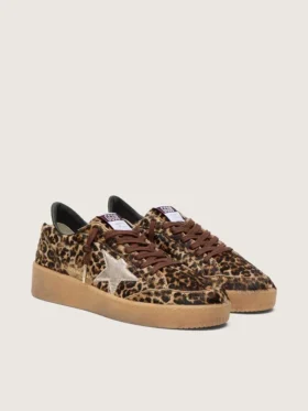Ball Star para mujer en piel de potro con estampado de leopardo, estrella de cuero platino y lengüeta del talón de cuero blanco