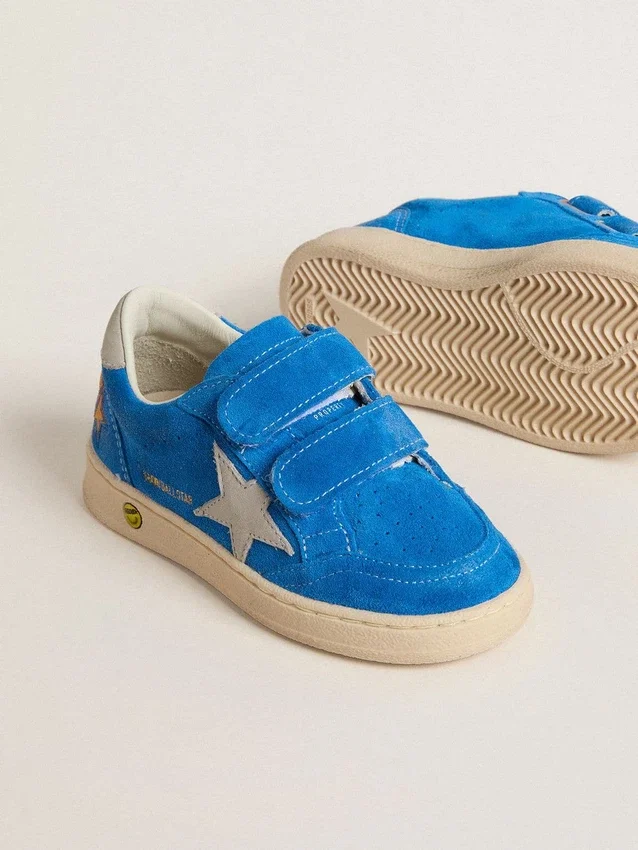 Ball Star para niños en gamuza azul claro con estrella y lengüeta del talón de nubuck gris