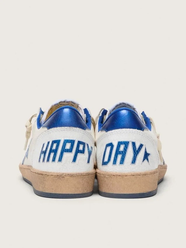 Ball Star Wishes para hombre en piel napa blanca con una estrella azul brillante y lengüeta en el talón