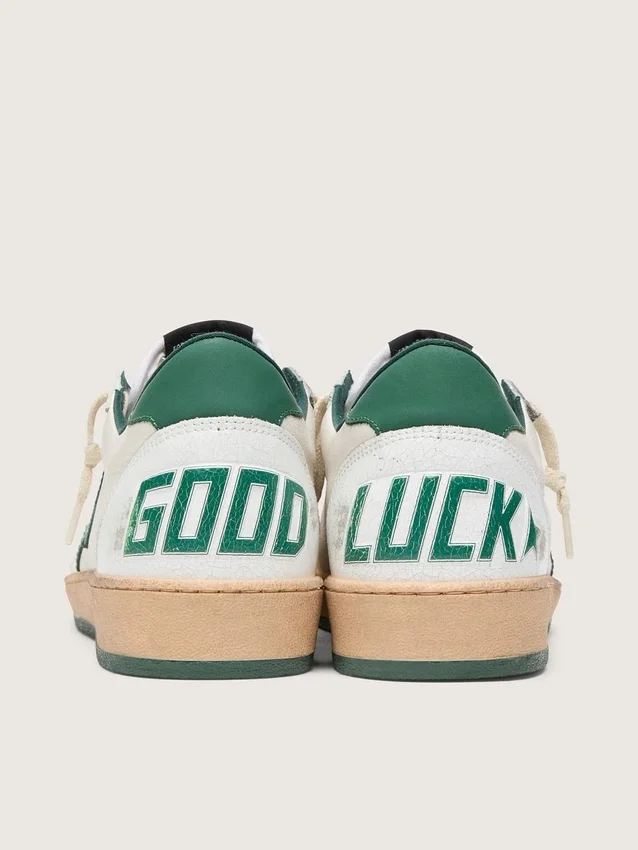 Ball Star Wishes para mujer en piel napa blanca con estrella y lengüeta del talón de piel verde