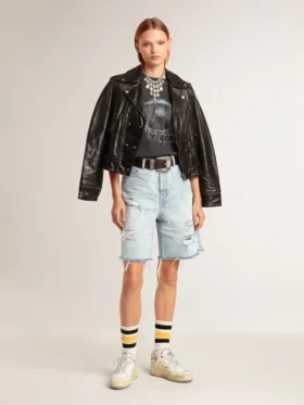 Bermudas para mujer en denim con efecto desgastado