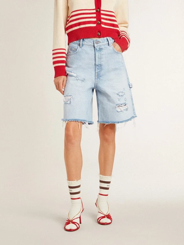 Bermudas para mujer en denim con efecto desgastado