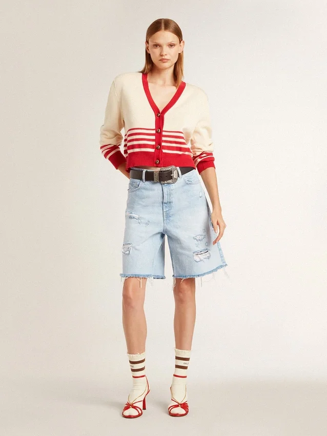 Bermudas para mujer en denim con efecto desgastado