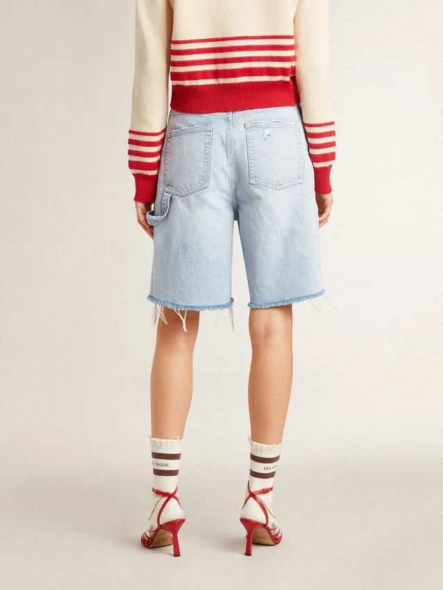 Bermudas para mujer en denim con efecto desgastado