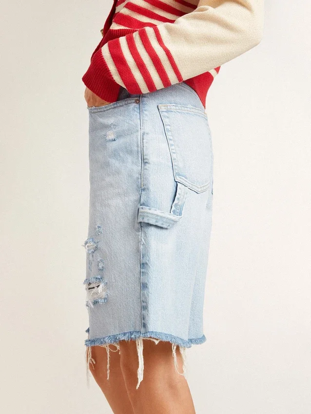 Bermudas para mujer en denim con efecto desgastado