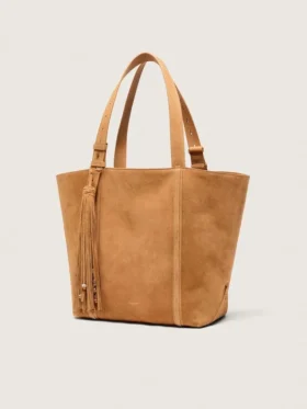 Bolso 24/7 East West en gamuza color camel con flecos