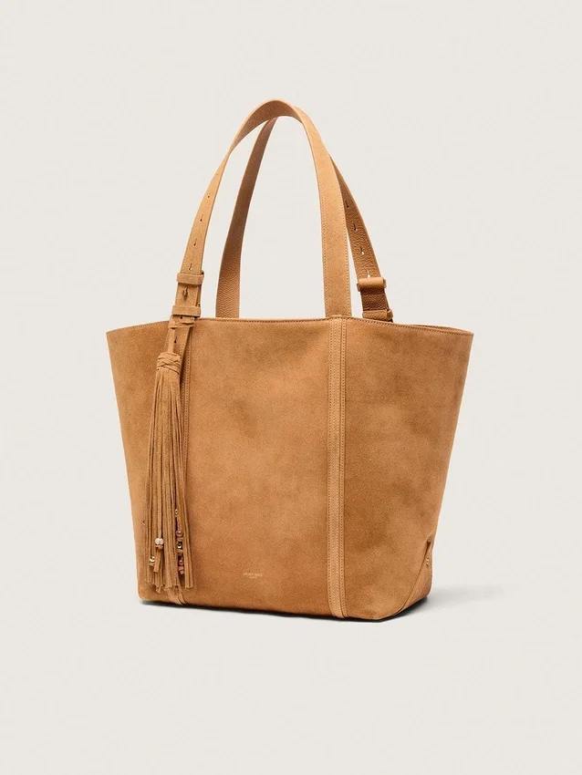 Bolso 24/7 East West en gamuza color camel con flecos