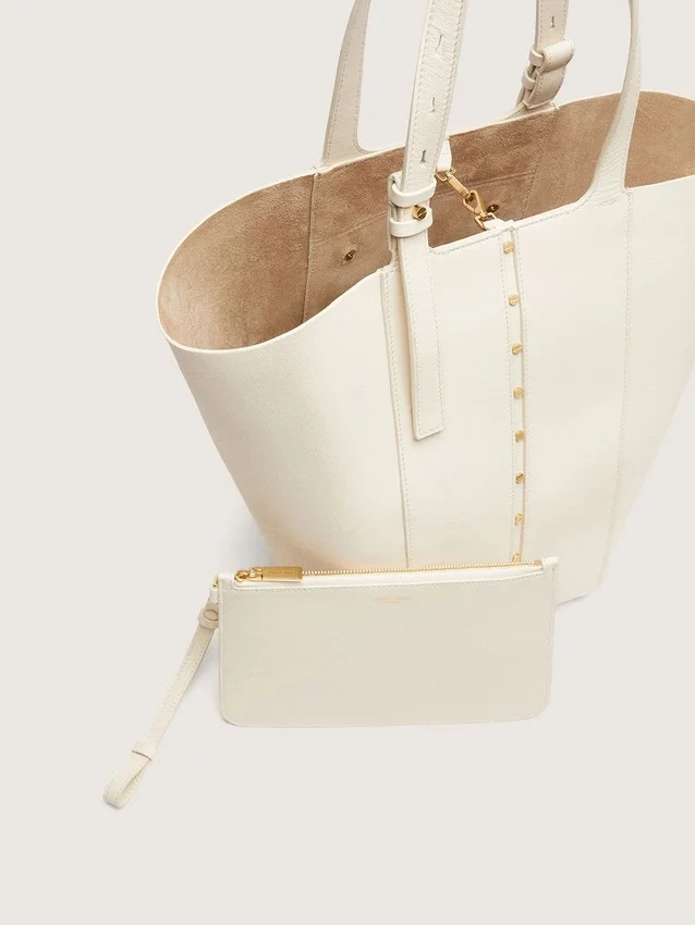 Bolso 24/7 North South en cuero color mantequilla con asas ajustables