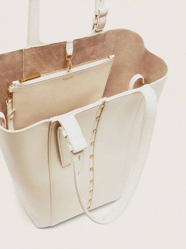 Bolso 24/7 North South en cuero color mantequilla con asas ajustables
