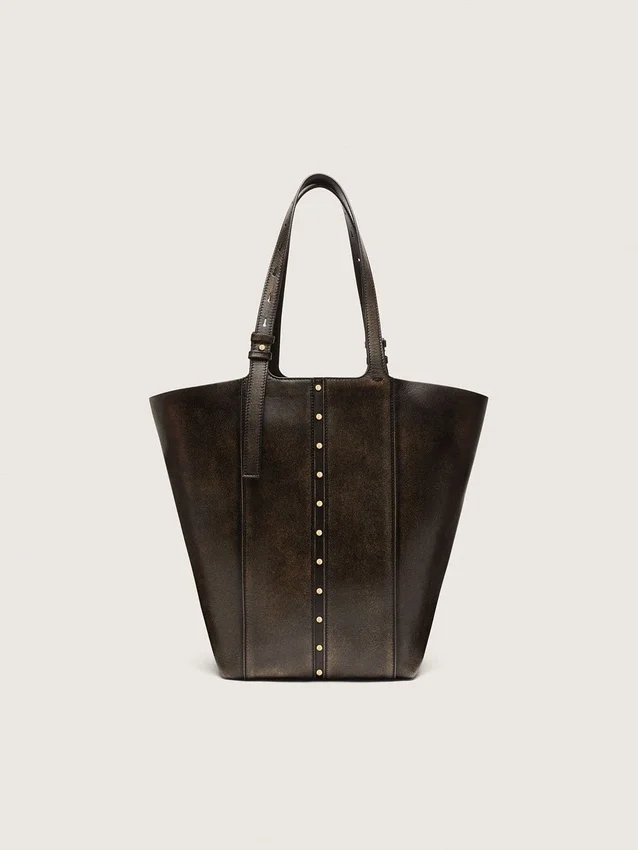 Bolso 24/7 North South en cuero negro envejecido con asas ajustables