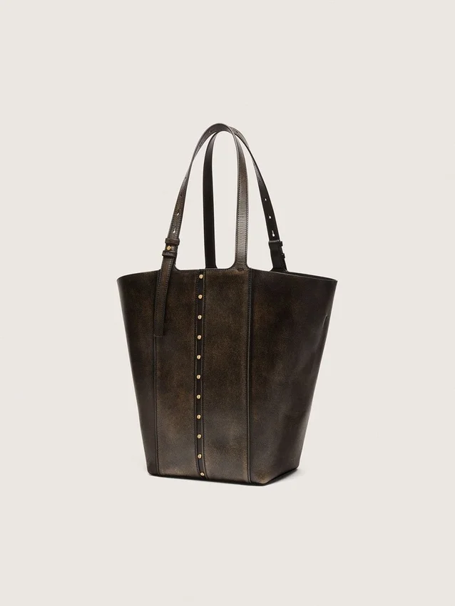 Bolso 24/7 North South en cuero negro envejecido con asas ajustables