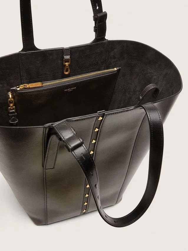 Bolso 24/7 North South en cuero negro envejecido con asas ajustables