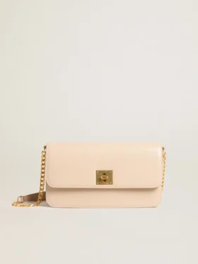 Bolso Gioia en cuero repujado rosa pálido con detalles dorados