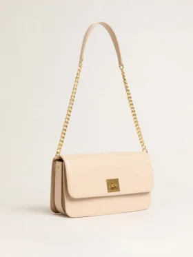 Bolso Gioia en cuero repujado rosa pálido con detalles dorados