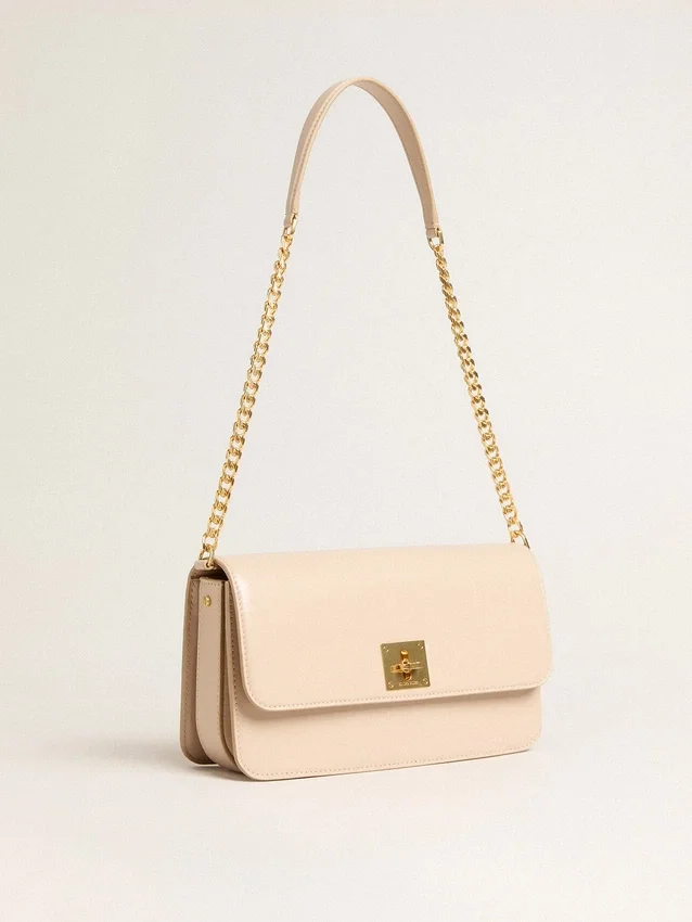 Bolso Gioia en cuero repujado rosa pálido con detalles dorados