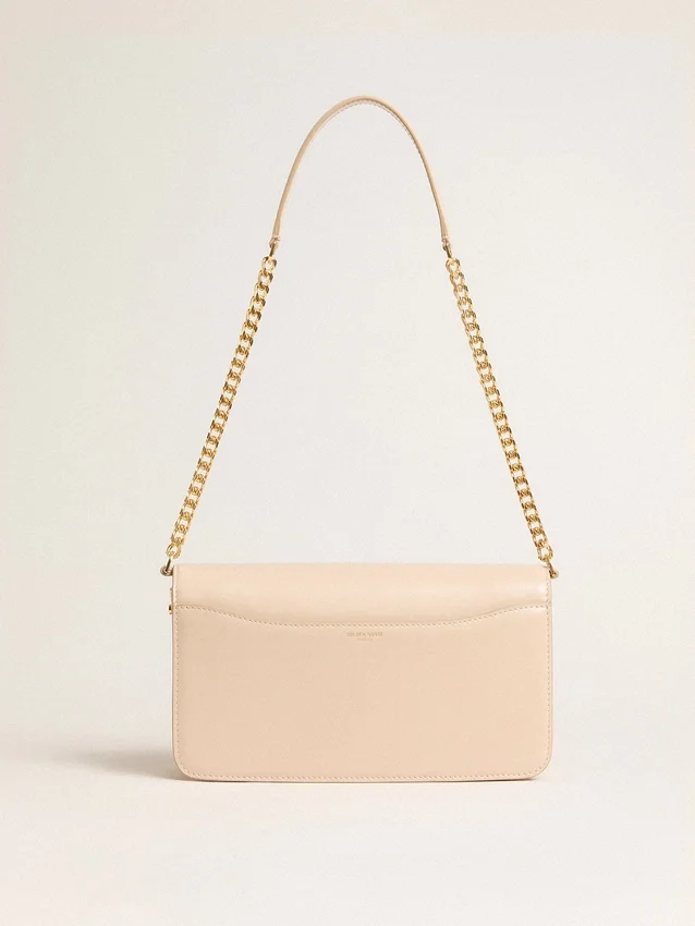 Bolso Gioia en cuero repujado rosa pálido con detalles dorados