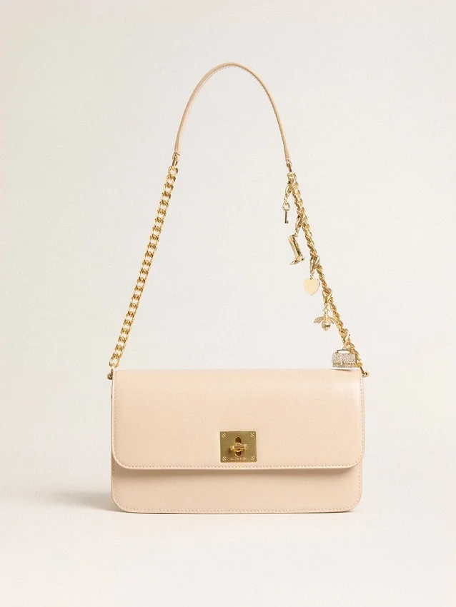 Bolso Gioia en cuero repujado rosa pálido con detalles dorados