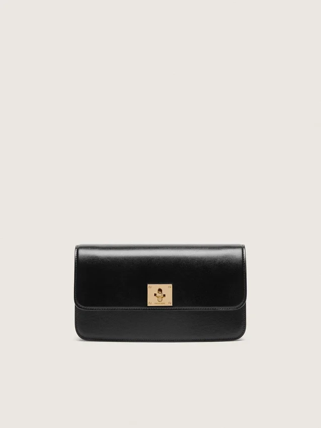 Bolso Gioia en piel negra con detalles dorados