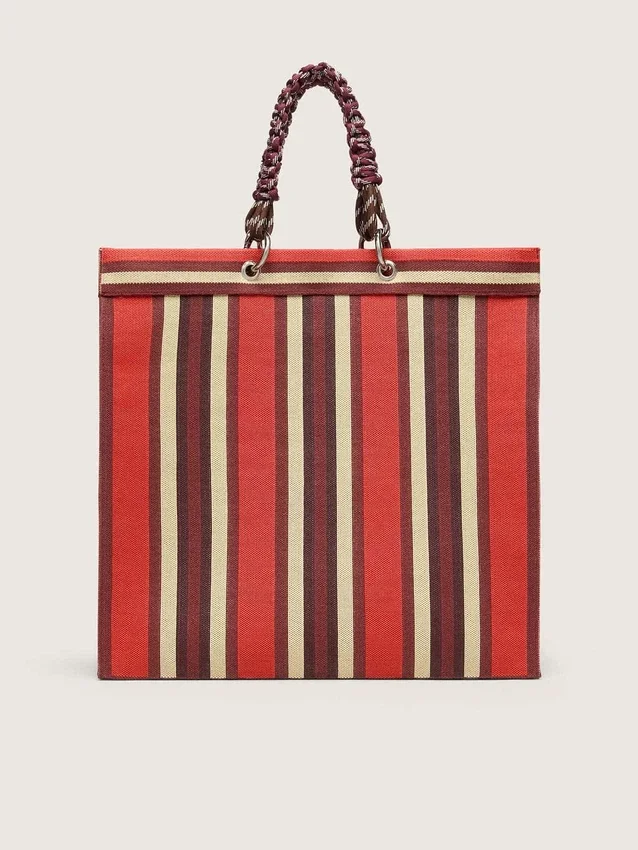 Bolso Spiaggina a rayas en rojo, crema y burdeos