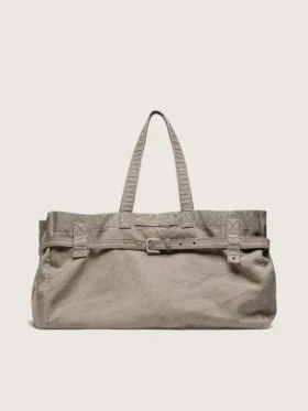 Bolso tipo tote de lona antracita con bordados y detalles en plata envejecida