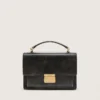 Bolso Venezia en cuero envejecido negro con detalles dorados
