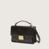 Bolso Venezia en cuero envejecido negro con detalles dorados