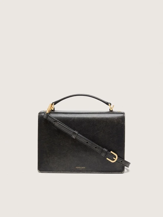 Bolso Venezia en cuero envejecido negro con detalles dorados