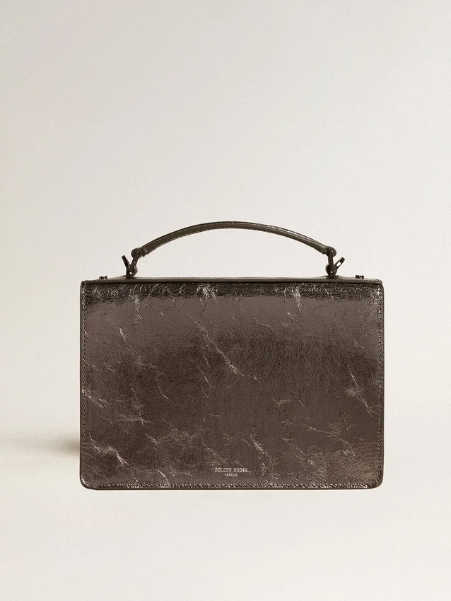 Bolso Venezia en cuero metalizado gris antracita con detalles en negro