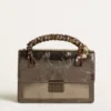 Bolso Venezia en cuero metalizado gris antracita con detalles en negro