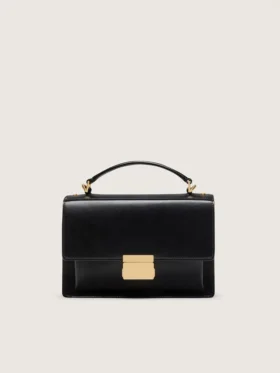 Bolso Venezia en cuero negro con detalles dorados