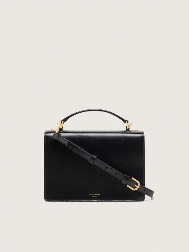 Bolso Venezia en cuero negro con detalles dorados
