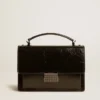 Bolso Venezia en cuero negro metalizado con detalles en negro