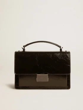 Bolso Venezia en cuero negro metalizado con detalles en negro