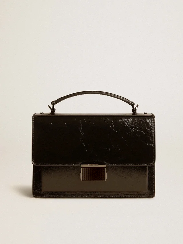 Bolso Venezia en cuero negro metalizado con detalles en negro