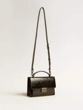 Bolso Venezia en cuero negro metalizado con detalles en negro