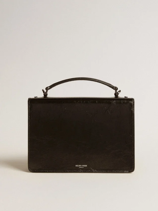 Bolso Venezia en cuero negro metalizado con detalles en negro