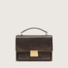 Bolso Venezia en cuero vintage marrón oscuro con relieve y detalles dorados