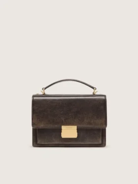 Bolso Venezia en cuero vintage marrón oscuro con relieve y detalles dorados