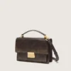 Bolso Venezia en cuero vintage marrón oscuro con relieve y detalles dorados